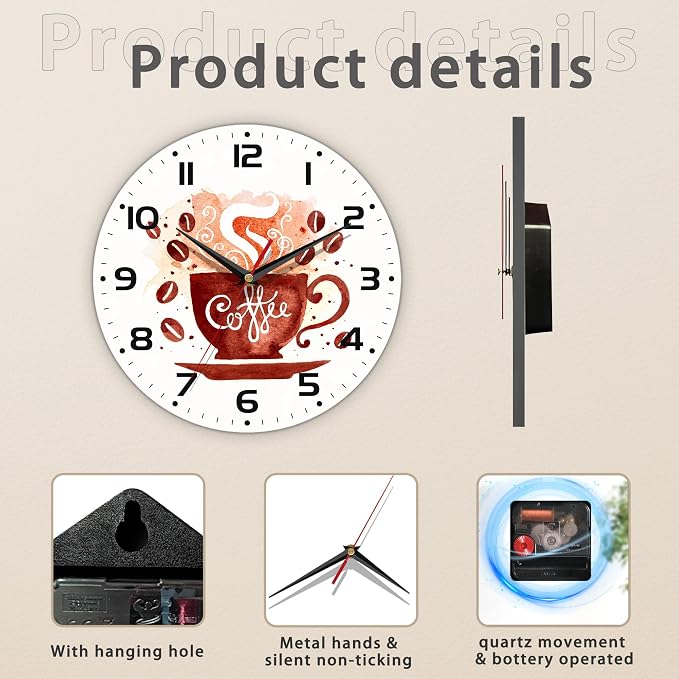 Watercolor Coffee Cup Wall Clock - Image 3