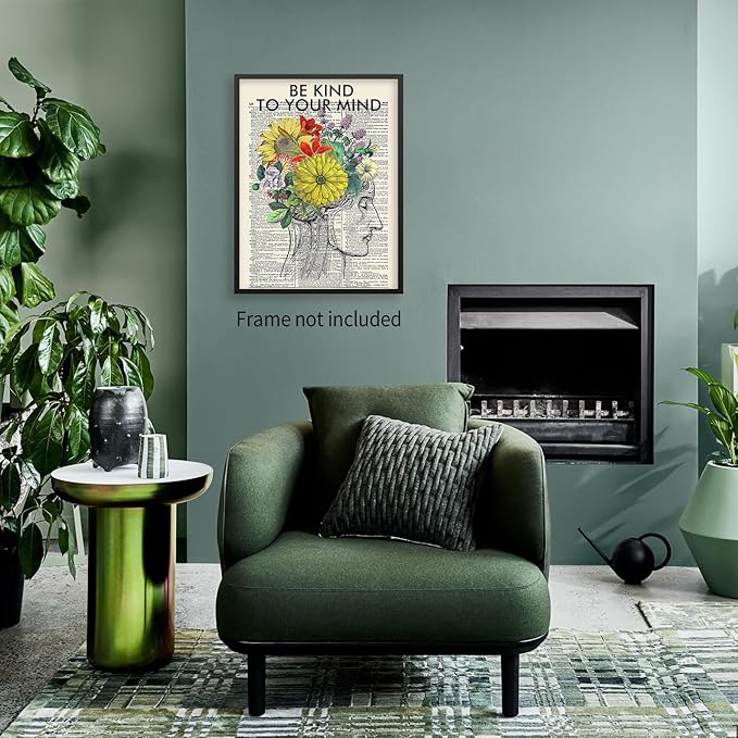 Be Kind To Your Mind Quote Poster Prints Mental Health Canvas Wall Art Vintage - Image 5