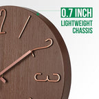 Wall Clock 12 Inch Silent Non-Ticking Imitation Wood Indoor Clock Round Brown - Image 4