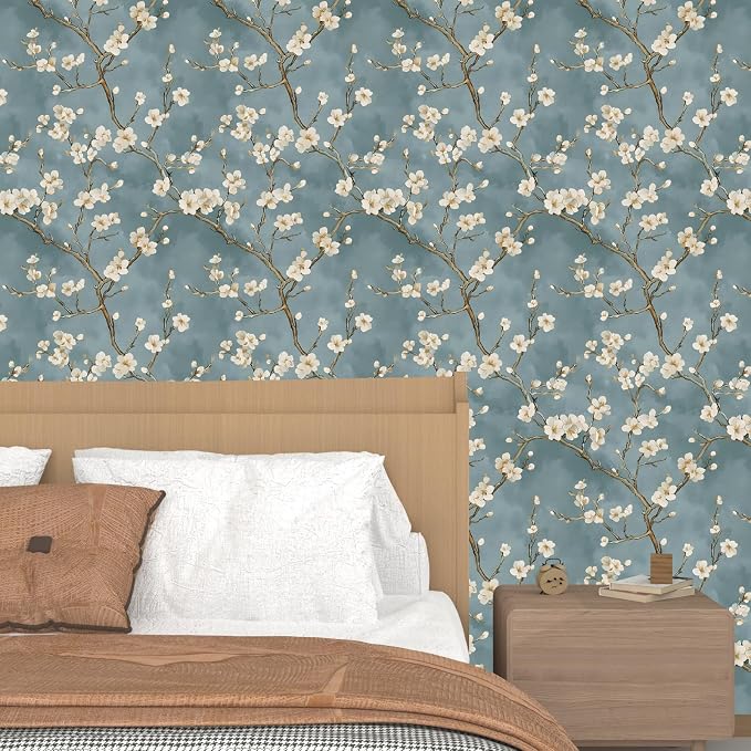 Vintage Floral Wallpaper Peel and Stick Blue White Flowers Contact Paper Vinyl - Image 7