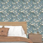 Blue Floral Wallpaper Peel and Stick Vintage White Flowers Contact Paper Vinyl - Image 6