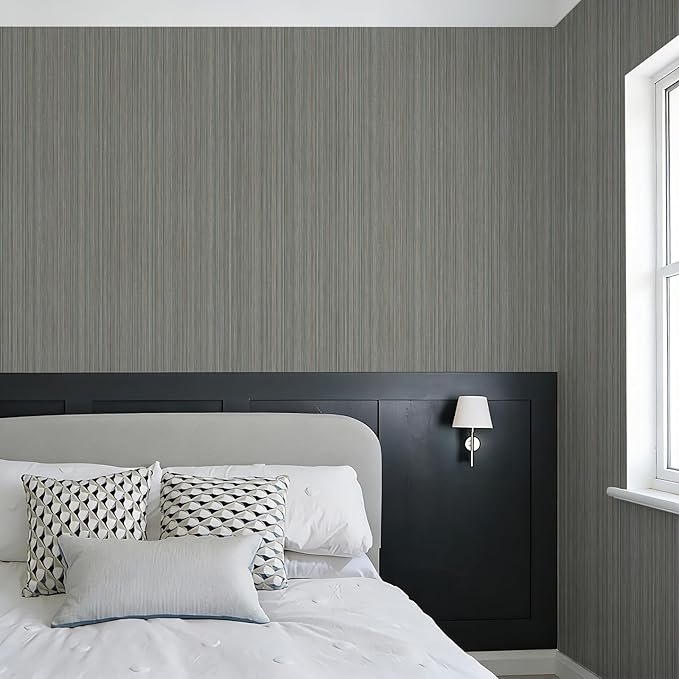 YXTII 20.8" x 393.7" Gray Grasscloth Peel and Stick Wallpaper, Textured - Image 5