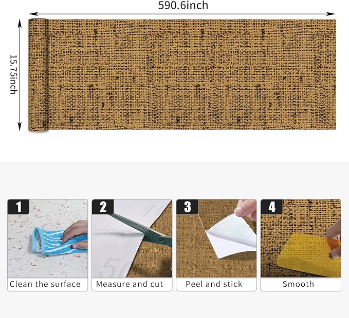15.75"x590.6" Brown Wallpaper Peel and Stick Removable Grasscloth Textured Wall - Image 9