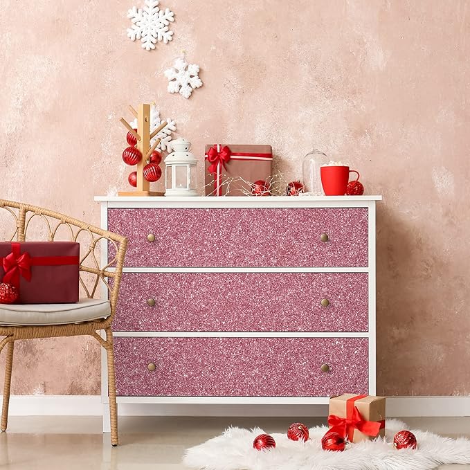 CHIHUT Pink Glitter Wallpaper Stick and Peel 15.7''x100'' Sparkle Glitter - Image 5