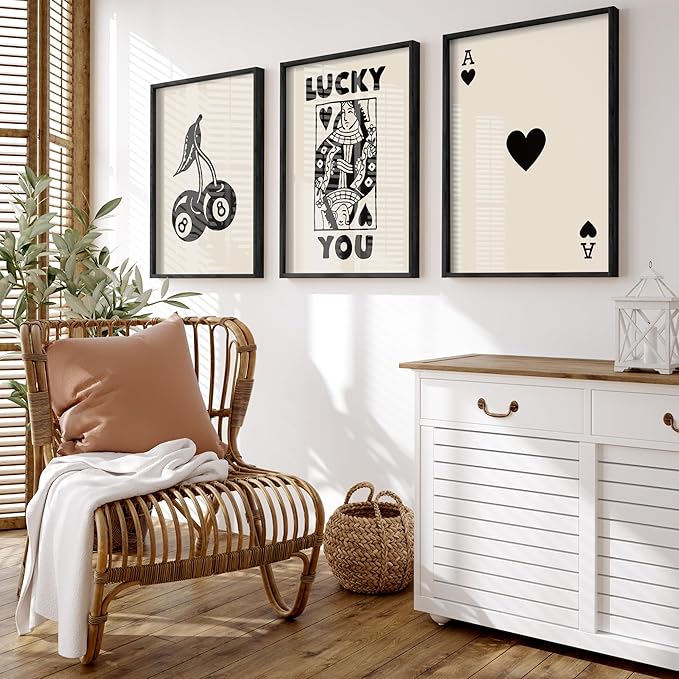 Heiple Framed Set of 3 Poker Wall Art Lucky You Poster, Trendy Retro Print Wall - Image 2