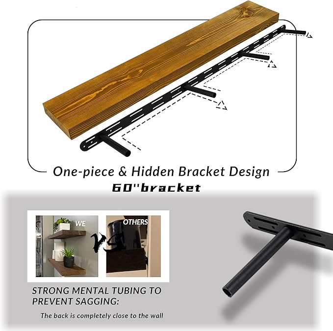 Rusitc Floating Shelves 60 inch Long 8 "deep Set of 2, Heavy Duty Wood Wall - Image 5
