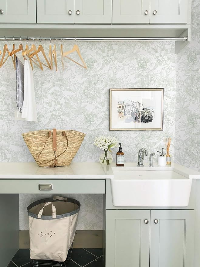 Ismoon Large Floral Peel and Stick Wallpaper Boho White and Green Contact Paper - Image 6