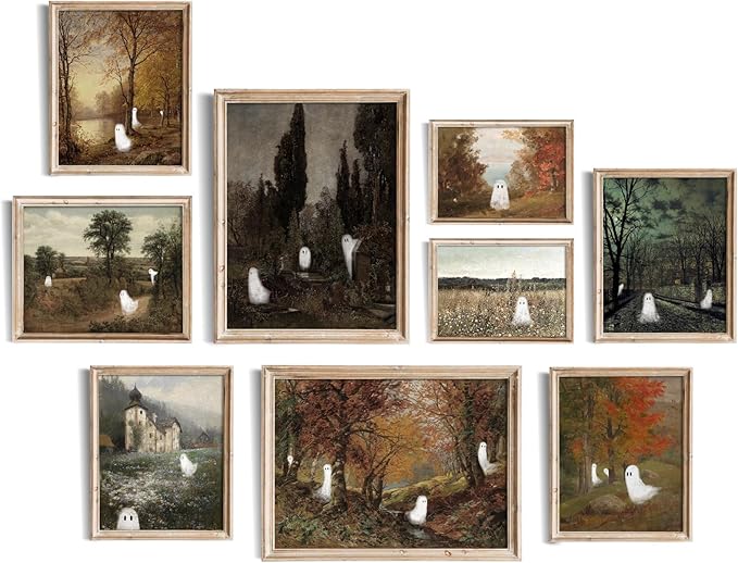uniro Cute Ghost Decor Halloween Wall Art Prints, Vintage Ghost Pictures by uniro