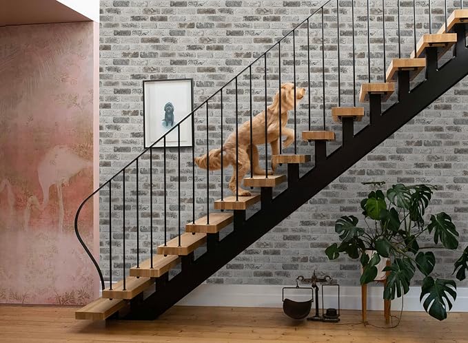 Guvana 17.3"×197" Brick Peel and Stick Wallpaper Grey Brown 3D Self Adhesive - Image 4