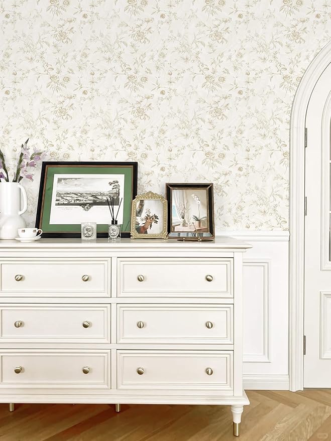Ismoon Floral Wallpaper Peel and Stick Vintage Beige Stick on Wall Paper French - Image 9