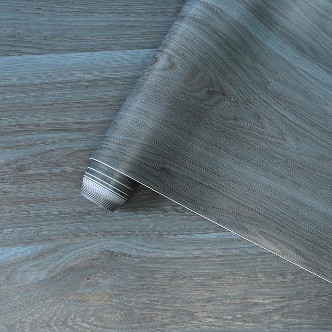 Bomeng Blue Wood Grain Contact Paper Grey Wood Look Wallpaper Peel and Stick by BOMENG