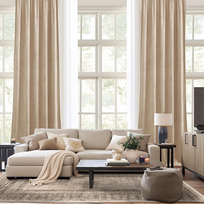 NICETOWN Beige Velvet Curtains Long Drapes, Living Room Office Luxury Bedroom - Image 9