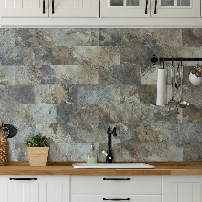 AULIGET 20-Piece Beige & Brown Slate Peel and Stick Backsplash Wall Tiles - Image 3