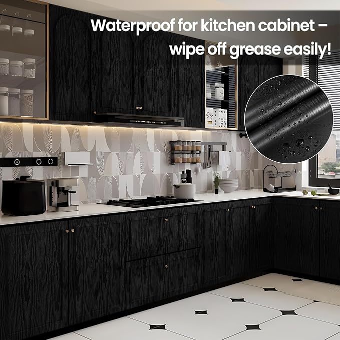 COSNIGHT Black Peel and Stick Wallpaper, Wood Grain Contact Paper Self Adhesive - Image 3