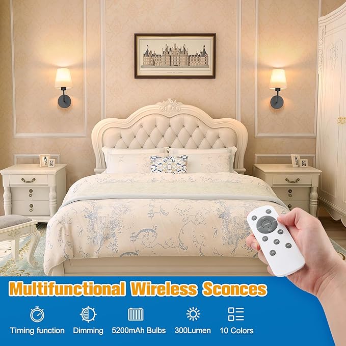 NIORSUN 13.8 inch Battery Operated Wall Sconce Set of 2, 9 Colors Wireless - Image 2