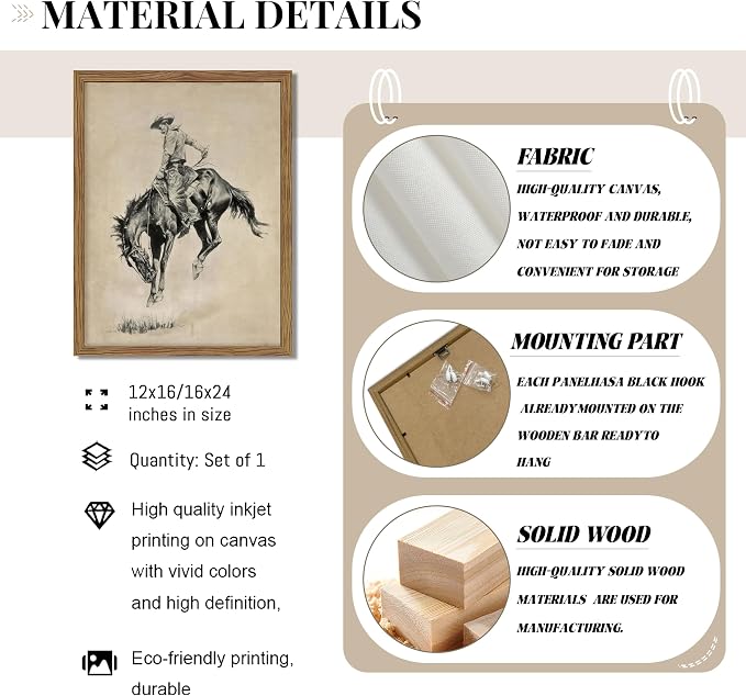 Western Cowboy Wall Art, Vintage Farmhouse Canvas Wall Decor Painting, Retro - Image 3