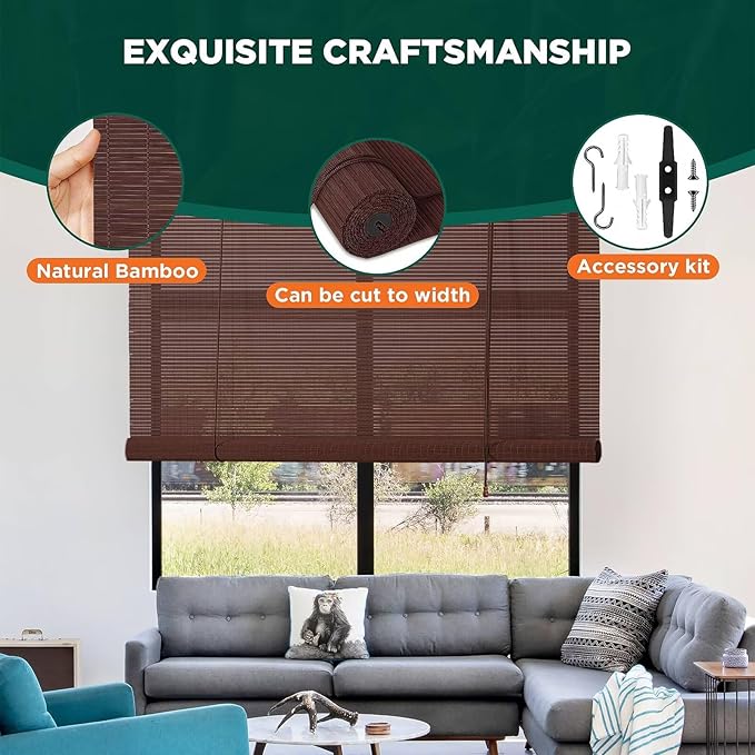 Bamboo Blinds for Interior Windows, Custom Roller Shades for Indoor Window and - Image 3