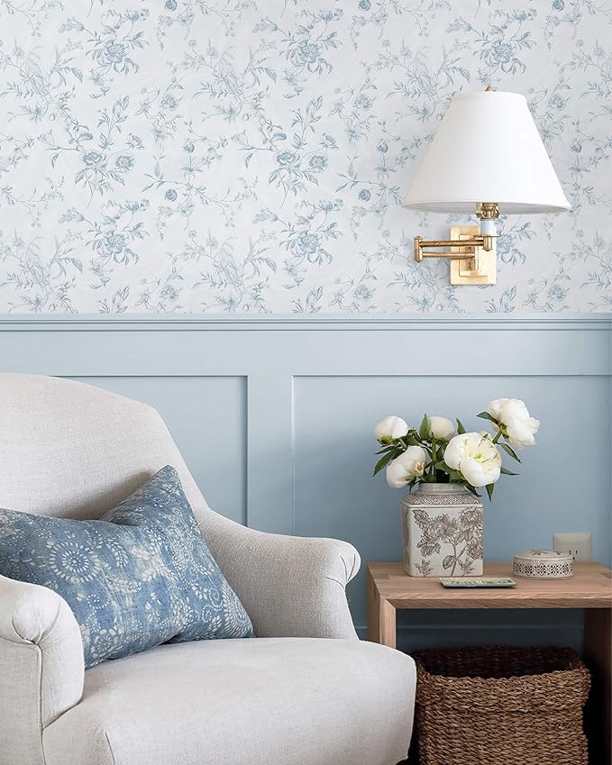 Ismoon Blue Wallpaper Peel and Stick Floral Vintage Stick on Wall Paper French - Image 4