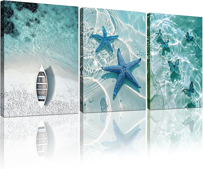 weiyiart Blue Ocean Canvas Wall Art Coastal Starfish Painting Prints Beach by weiyiart
