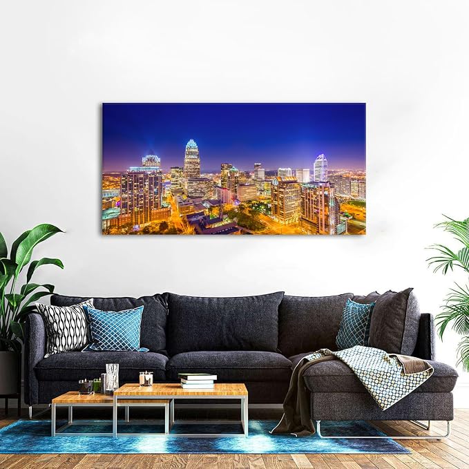 Charlotte City Skyline Wall Art Blue Night Cityscape Wall Decor North Carolina - Image 5