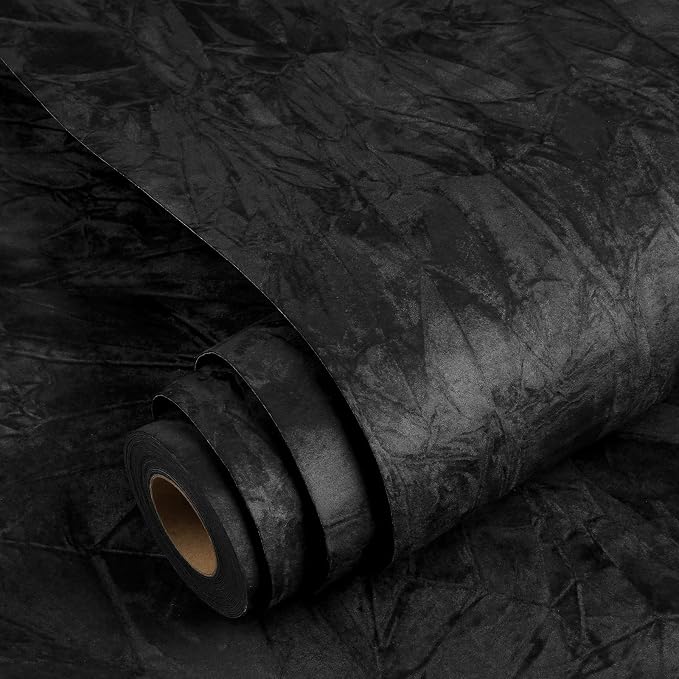 YENHOME 30"X200" Black Velvet Wallpaper Peel and Stick Black Vintage Velvet by Yenhome