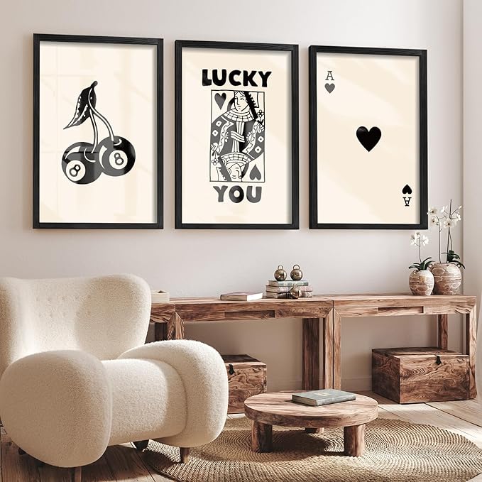 Heiple Framed Set of 3 Poker Wall Art Lucky You Poster, Trendy Retro Wall Art - Image 2