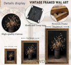 Vintage Gold Framed Wall Art Fall Dried Flowers Antique Vase Country Oil - Image 5