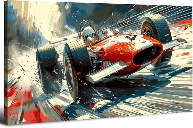 Vintage Formula Race Car Wall Art Abstract Racing Car Canvas Painting Retro by HOME