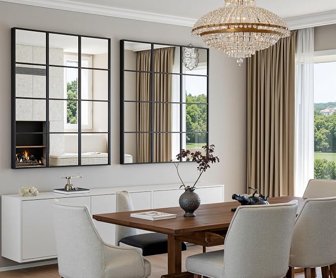 Dewfig Rectangle Window Mirror Wall Mounted, Large Black Mirrors by YourSpacePerfectlyReflected