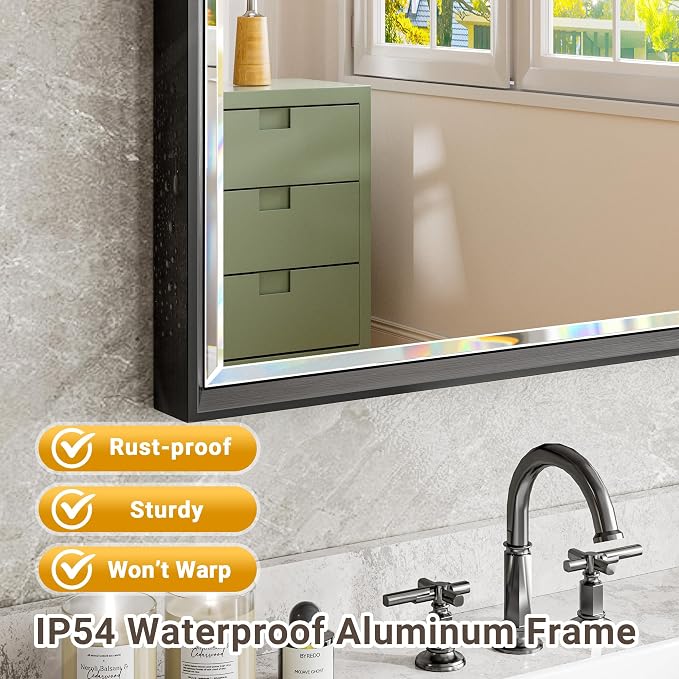 Black Framed Mirror for Bathroom, 30x36 Inch Black Rectangle Beveled Bathroom - Image 4