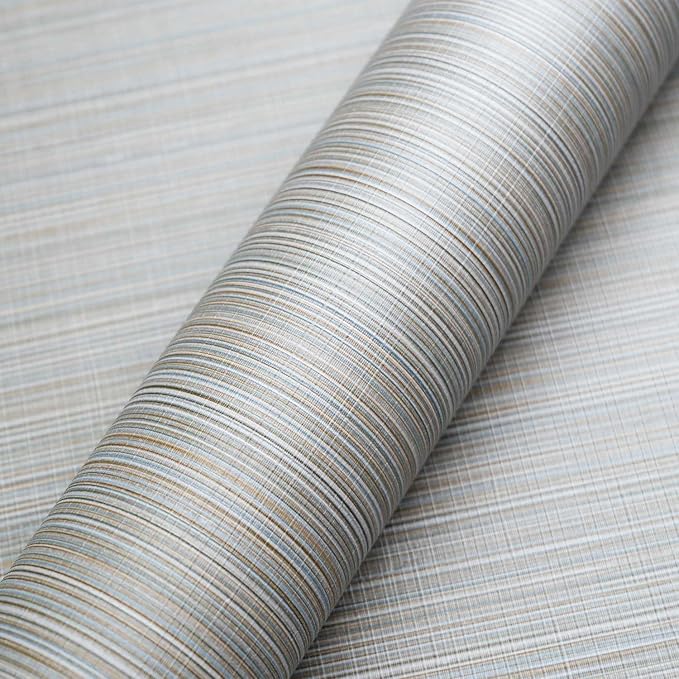 YXTII 20.8" x 393.7" Gray Grasscloth Peel and Stick Wallpaper, Textured - Image 2