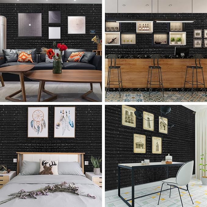 YU LI 3DH 3D Wall Panels Peel and Stick 11PCS Black Foam Brick Wallpaper - Image 4