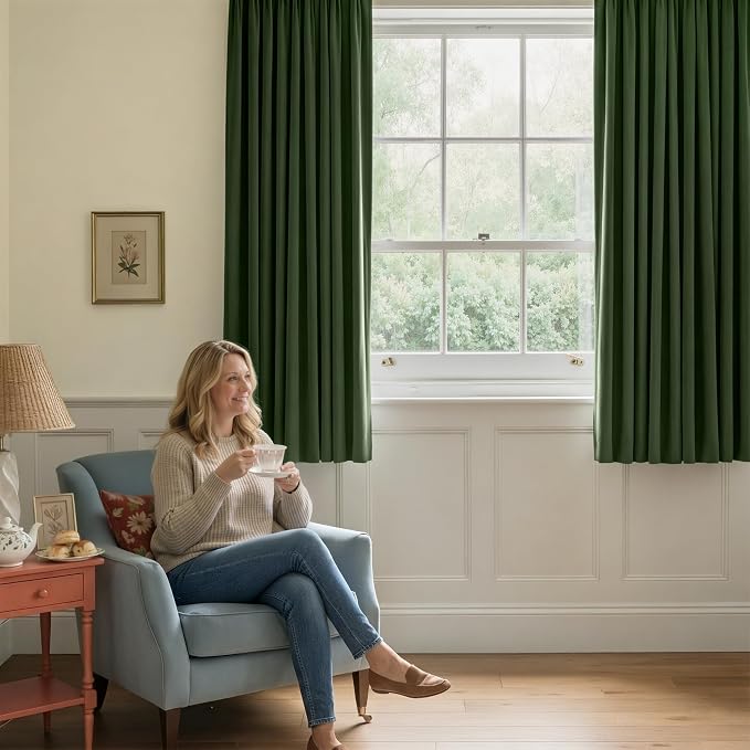 NICETOWN Olive Green 63 inch Long Velvet Curtains - Image 2