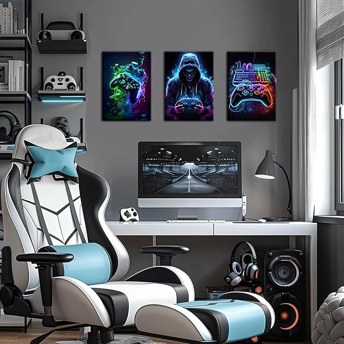 BGFCE Cool Gaming Canvas Wall Art Set of 3, Retro Video Game Watercolor Poster - Image 4
