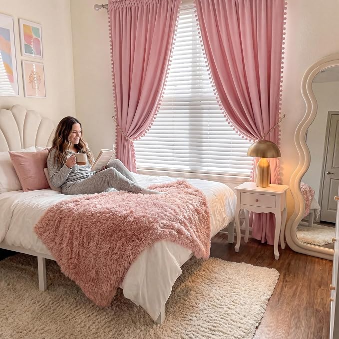 NICETOWN Blush Pink Velvet Curtains 96" Long - Image 2