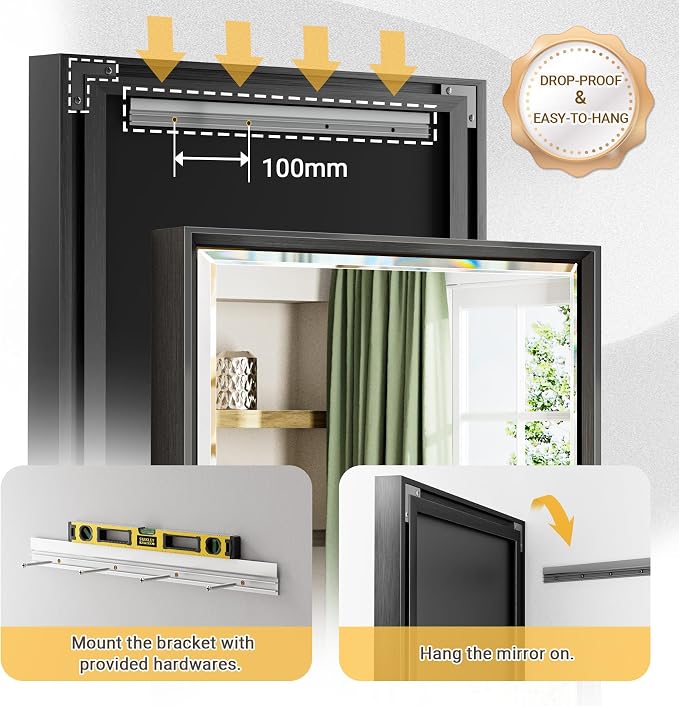 48 x 30 Black Framed Mirror for Bathroom, Beveled Black Bathroom Vanity Mirror - Image 5