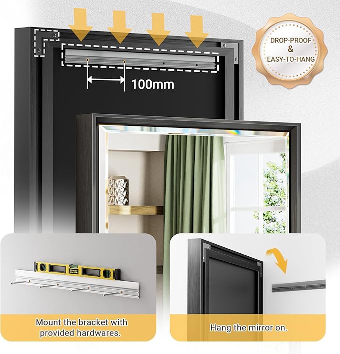 Black Framed Mirror for Bathroom, 30x36 Inch Black Rectangle Beveled Bathroom - Image 5