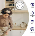 HITO 12 Inch Silent Wall Clock Battery Operated Non Ticking Glass Cover Silver - Image 4