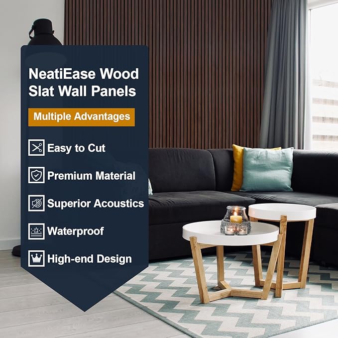 NeatiEase Wood Panels for Wall, 4-Piece 94.5" x 11" Soundproof Wood Slat Wall - Image 5