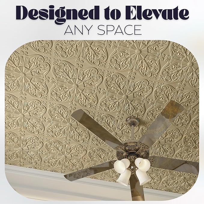 Art3d 12-Pack PVC Drop Ceiling Tiles, 2ft x 2ft, Floral Gold - Image 5