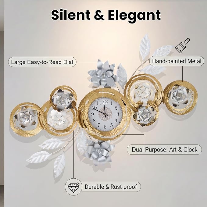 Large 3D Metal Wall Decor Vintage Gold Abstract Circular Exquisite Clocks And - Image 4