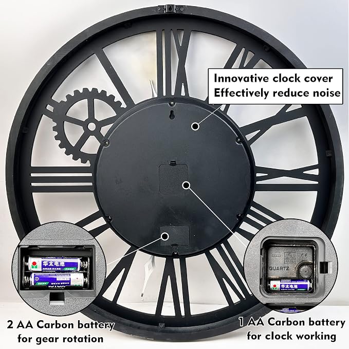 The B-Style Large Wall Clock 24 inch Moving Gear Wall Clock Oversized Vintage - Image 5