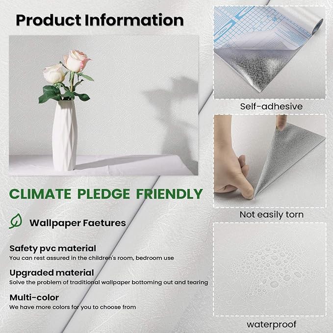 White Textured Wallpaper Peel and Stick - Image 6