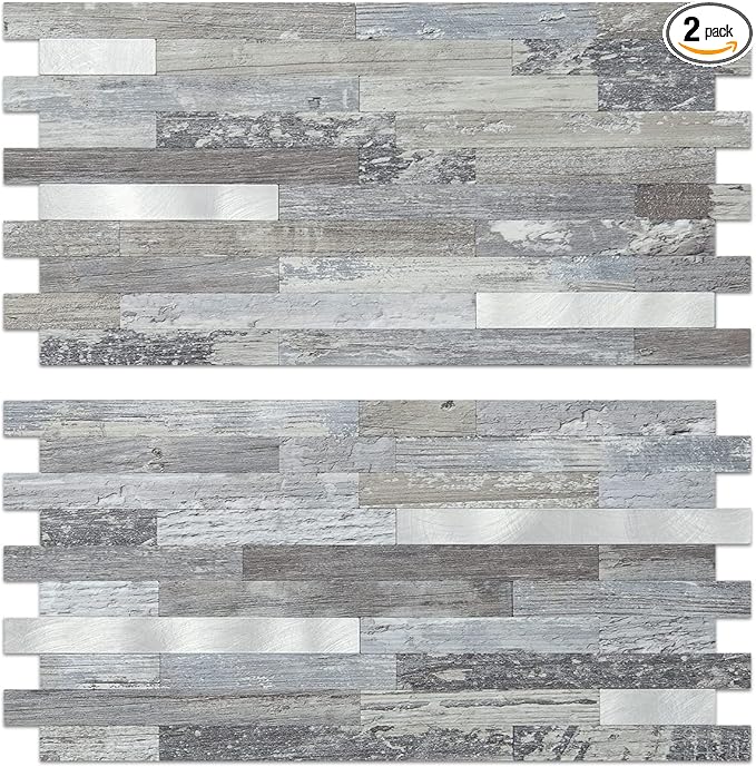 AULIGET 2-Sheet Peel and Stick Backsplash Wall Tiles, Distressed Wood Look PVC by AULIGET