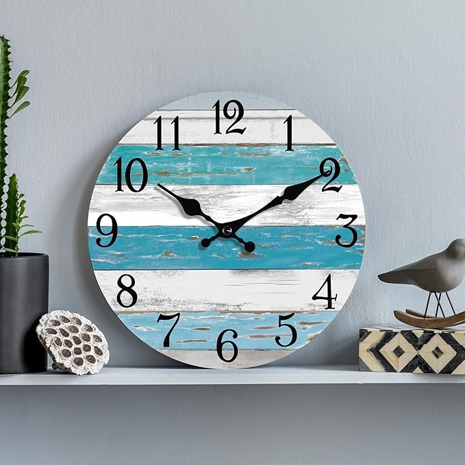 KECYET Wall Clock Battery Operated 14 Inch Outdoor Large Beach Style Blue - Image 6