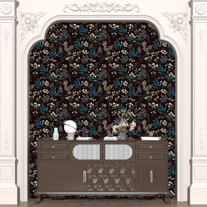 Laatse Vintage Wallpaper Peel and Stick Dark Green Floral Wallpaper 17.5'' x - Image 5