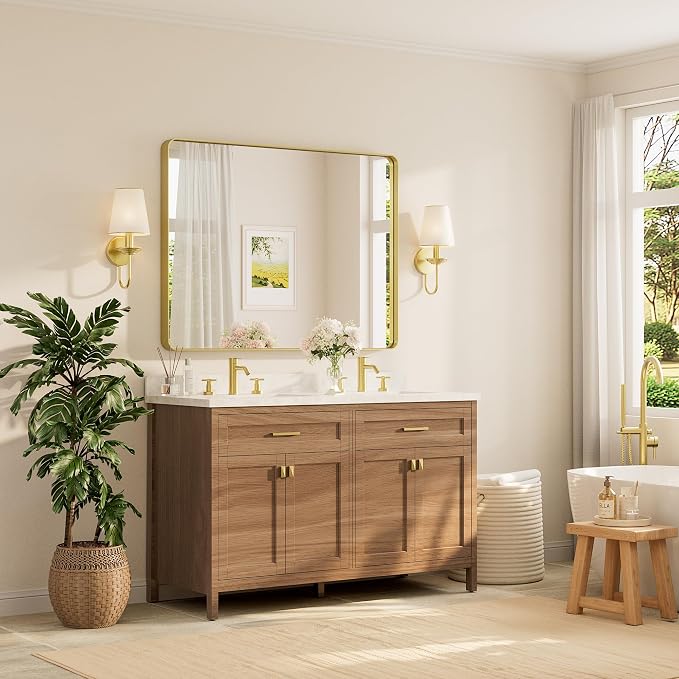 TETOTE 48 x 36 Inch Gold Bathroom Mirror, Champagne Gold Brushed Metal Framed - Image 2