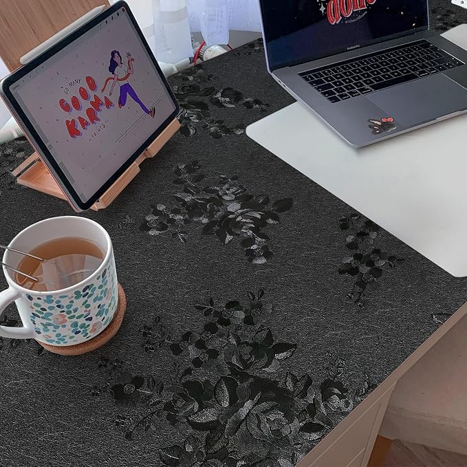 Black Peel and Stick Wallpaper 630inL 17.7inW Silk Embossed Floral Contact Paper - Image 3
