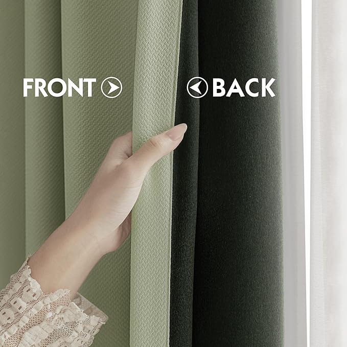 FMFUNCTEX 100% Green Blackout Patio Sliding Glass Door Curtains 84 inch Length - Image 7