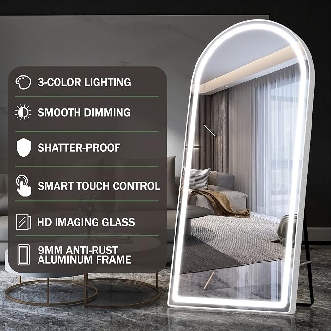 FENNIO Full Length Mirror with Lights, Free Standing Lighted Floor Mirror - Image 7